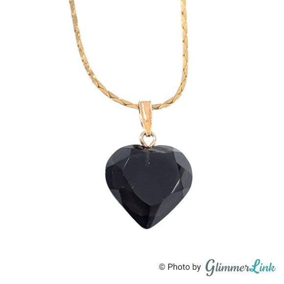 Vintage Translucent Faceted Brown Stone Heart Pendant Gold Tone Chain Necklace - Picture 5 of 13